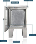 Rugged Outdoor Stainless Steel Electrical Box With IP67 Rating Hinged Cover And Mounting Plate Weatherproof Junction Box For Harsh Weather Rainproof Double Bevel Design Ventilation Holes For Airflow Size 60x20x90 Cm, open front view