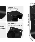 Heavy Duty EV Charger Holder Kit With J Hook Cable Organizer Wall Mount Nozzle Dock For SAE J1772 Tesla, black ABS plastic design.