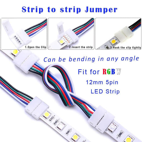 5Pin LED Strip Connector Kit With 16.4Ft RGBW Extension Wire For 12Mm Wide 5050 LED Strips, Solderless RGBW Connector