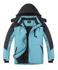 Men's Waterproof Ski Jacket Hooded Winter Coat For Snowboarding Windproof And Warm Outdoor Outerwear In Light Blue Zip Closure