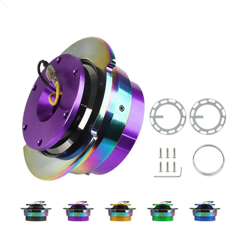 Universal Aluminum Quick Release Steering Wheel Hub Adapter Boss Kit For Cars, Racing Grade Connector, purple and rainbow alloy
