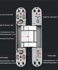 Pair Of Heavy Duty Hidden Door Hinges For Wood Cabinets Adjustable Black Folding Hardware Built Tough Eighty Kilogram Bearing Capacity With Sleek Concealed Finish with adjustment details.