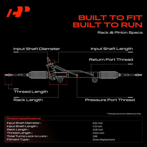 Electronic Power Steering Rack And Pinion Assembly For Kia Soul 2014 2019 specs diagram highlighting dimensions and threads.