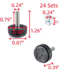 24 Pack Adjustable Furniture Leveling Feet With Felt Pads Black M6x20mm, showing dimensions and details