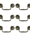 Set Of 6 Antique Bail Handle Drop Pulls With Screws In Vintage Bronze, Drawer Pulls And Cabinet Handles, shown front view
