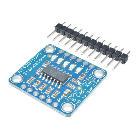 AT42QT1070 Standalone 5 Key Capacitive Touch Sensor Breakout Module With 5 Pad Conductive Pads board and pin header