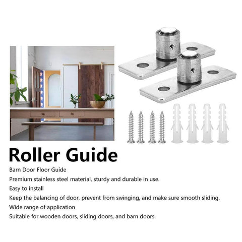 Adjustable Floor Guide For Sliding Barn Doors, Stainless Steel Bottom Roller, Black Finish, barn door hardware with screws and anchors