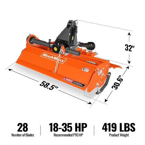 48 Inch Tractor Rotary Tiller Attachment For 3 Point Cat 1 Hitch Chain Drive PTO Shaft Included With Shear Bolt 15 To 35 HP LRT48