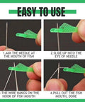 Automatic Fish Type Needle Threader For Sewing Lovers Game Changing Handy Hand Sewing Tool And Sewing Machine Needle Threader Quick Threading Aid For Crafters Easy To Use Threader For Sewing Supplies Green 3 Pack in use with step-by-step instructions.