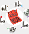 Super Cool 100 Piece Screwdriver Bit Kit With Cr-V Steel, Phillips Slotted Hex Torx Star Tamperproof And More For Drills And Impact Drivers To Crush Any Home Project Or Repair Job Out There Today. 100-piece Cr-V bit set in red case for screw heads