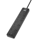 Surge Protector Power Strip With USB Ports 12 Outlets 2160 Joules Flat Plug 6 Foot Cord Black Heavy Duty Home Office Setup