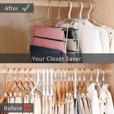 Multi Layer Pants Hangers Non Slip Three Pack Space Savers With Easy Swing Arms Super Sturdy Heavy Duty Closet Organizer Rock Solid Steel Clips For Jeans Slacks And Scarves Zero Hassle Closet Upgrade