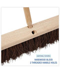 Top Shelf Floor Brush Head Replacement Featuring A Solid Hardwood Base And 18 Inch Wide Natural Palmyra Fiber Bristles For Straight Shooting Performance That Gets The Job Done Without Extra Fluff showing hardwood block and threaded handle holes.