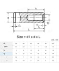 Heavy Duty 304 Stainless Steel Internal Thread Dowel Pins With Smooth Finish For Precision Alignment, Easy Install, And Long lasting Durability In M3 M4 M5 Sizes diagram with dimensions in mm.