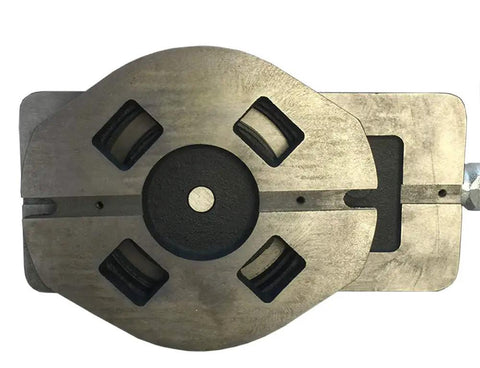 Dead Center 4 Inch Precision Accu Lock Milling Vise With Smooth Swivel Base showing flat underside with aligned grooves for secure clamping.
