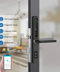 Hassle Free Smart Keyless Entry Door Lock Featuring Fingerprint Electronic Deadbolt Auto Lock Password Card Swipe Solid Apartment Security Quick Install Smooth Nightly Entry with smartphone unlock options.
