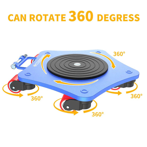 Amarite Heavy Duty Machine Skates 8800 Lb Capacity With Integrated Casting Frame And Five X 360 Degree Swivel Rollers on blue base.