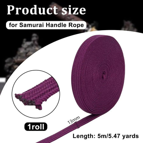 Purple Ito Sageo Wrapping Cord 5m Silk Cotton Blend 0.51 Inch Wide For Katana Tsukamaki Handle Wrapping And Samurai Sword Rope