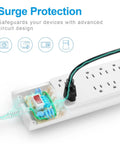 Detailed view of 14 In 1 Surge Protector Power Hub With 10 AC Outlets And 4 USB Ports, 1875W 2100 Joules, demonstrating surge protection