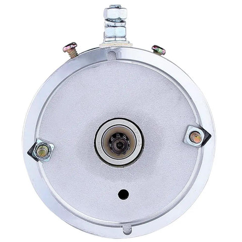 No Sweat 12V Dc Hydraulic Pump Motor Chrome Cw Rotary front view showing connectors and shaft, designed for washout systems.