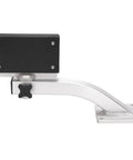 Side view of HECASA universal 90-degree trolling motor bracket with aluminum arm and black deck-mount box