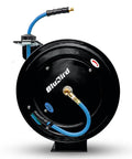 Retractable Air Hose Reel With Auto Rewind And Locking 12 Point Gearing, 3/8 Inch By 50 Foot Next Gen Rubber Hose