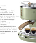 Retro Semi Automatic Coffee Machine With Built In Grinder And 15 Bar Pressure For Buttery Smooth Lattes And Cappuccinos, showing 2 cups of espresso.