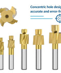 WZFC pilot slotting tool bit set with gold-coated HSS end mills and a pilot hole counterbore cutter (6-pc).