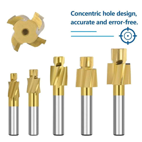 WZFC pilot slotting tool bit set with gold-coated HSS end mills and a pilot hole counterbore cutter (6-pc).