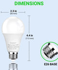 Motion Sensor LED Light Bulbs 12W 100W Equivalent Daylight 5000K 4 Pack With Dusk To Dawn Auto On Off Detects Motion Up To 20 Feet Turns Off After 30 Seconds Super Easy Install Great For Hallways Closets Porches E26 base bulb dimensions 2.3 in by 4.4 in