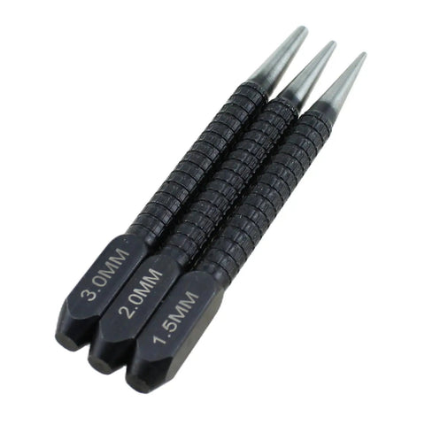 Heavy Duty Knockout Center Punch And Drill Hole Locator Set Includes One Five Mm Two Mm Three Mm Black Alloy Steel Marking Tools.