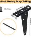 4-inch heavy duty T-hinge black powder coated iron with measurements, part of 14 Pack 4 Inch T Hinge Heavy Duty Shed Door Hinges Gate Strap