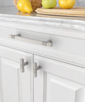 Brushed Satin Nickel Cabinet Knobs 10 Pack, 2 Inch Solid Zinc Alloy T Bar Cupboard Drawer Pulls on white kitchen cabinets