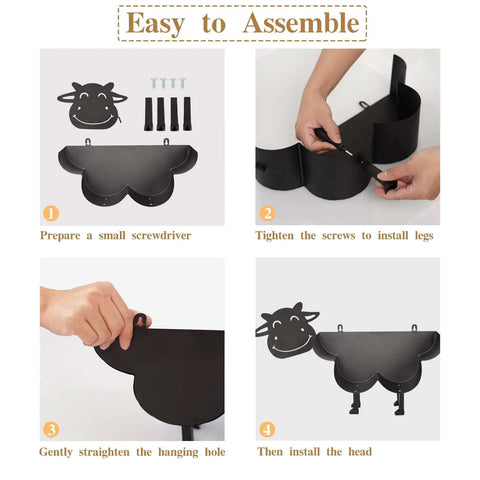 Whimsical Cow Toilet Paper Holder For Bathroom, Metal Design Holds 7 Rolls, Free Standing Or Wall Mount, Rust Resistant Powder Coated Finish, Totally Cute Black Cow Decor For Rustic Country Charm