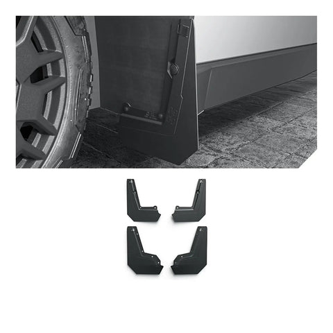 Tesla Cybertruck 2024 To 2025 Full Set Heavy Duty Front Rear Wheel Mud Flaps Knockout Fit mounted on vehicle, showing durability and design.