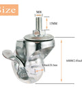 Heavy Duty 2 Inch Swivel Caster Wheels With Side Brake And M8 X 15Mm Stem, side view showing dimensions and clear polyurethane tread.