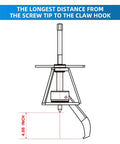Diagram of Heavy Duty 3 Jaw Gear Puller Set with 4.88 inch measurement from screw tip to claw hook for precise gear extraction.