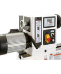 Heavy Hitter Three Hp Wood Lathe With 22 Inch Swing And 42 Inch Space Featuring Smooth Variable Speed Drive Up To 3200 Rpm control panel with motor and speed settings