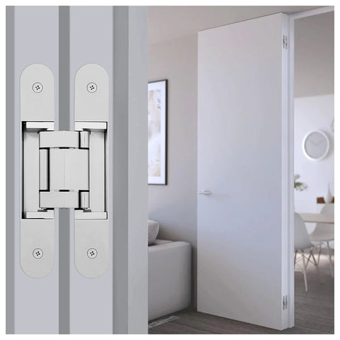 Hidden Concealed Door Hinges With Invisible Look, 180 Degree Swing, 3 Way Adjustable For Precise Alignment, Satin Nickel Finish