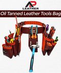 Premium Oil Tanned Leather Tool Belt And Pouch Set For Carpenters Pro Grade Heavy Duty 28 Pocket Maroon Tool Belt With tools