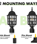 Outdoor Post Light 2 Pack Black Aluminum Lanterns With Pier Mount Base Waterproof Rust Resistant Exterior Lamps Featuring Water Ripple Glass shown in mounting options.
