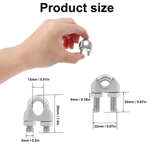 50 Piece Solid Build 3/16 Inch Stainless Steel Cable Clamps Featuring M5 Threads And Anti Slip Grooves For Tough Wire Rope Rigging That Sure Gonna Keep Things Locked Down Tight