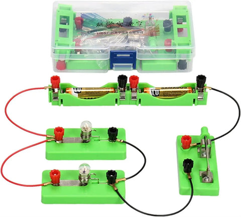 Hands-On Series And Parallel AA Battery Box Kit With Switch Wires And Light Bulb For Simple Circuits, Physics Experiments, STEM Classroom Lab, Safe Electricity Education For Kids And Students, green plastic set