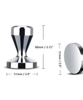 Stainless Steel Coffee Tamper 51mm Base Barista Espresso Press For Fresh Ground Beans Pro Grade Tamping Heavy Duty 570g Handle 80mm Height Ideal For Rich Even Extraction, showing tamper with measurements of 51mm base and 80mm height.