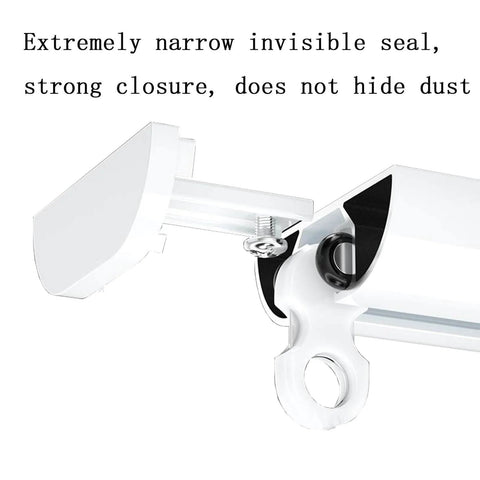 Close-up of ultra-thin ceiling mount curtain track system showing flush installation with hidden brackets for seamless privacy.
