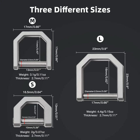 Rock Solid Titanium D Ring Keyholder With Hella Secure Crossbar Mount For Thick Car Ignition Fobs Pocket Knives And Daily EDC Essentials different sizes and specifications image.