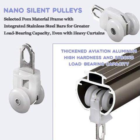 Nano silent pulleys for 7.2 Ft Heavy Duty Single Track Wall Mounted Sliding Barn Door Hardware Kit, showing durable materials.