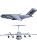 Ready To Fly RC Plane For Beginners Noob Friendly 2 4Ghz 2 Channel Airplane With Built In 3 Axis Gyro Auto Stabilization Navy Blue C17 Globemaster III Style Model, top and front views showing details and design