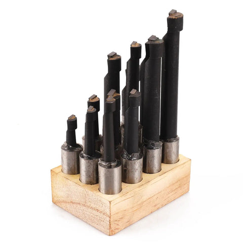 Twelve Piece Boring Bar Set With Three Quarter Inch Shank And C6 Carbide Tips For Lathe Tools Kit With Storage Base