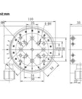 Technical drawing of R Axis Manual Rotation Stage With 100mm Fine Tuning Optical Sliding Stage 360 Degree Rotation And 15 Kg Load Capacity Aluminum Alloy Black Anodized Body Built To Last For Production Machinery And Lab Use, showing dimensions in millimeters.
